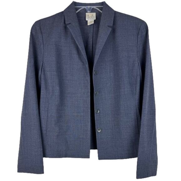 Ann Taylor Loft Stretch Grayish Blue Career Front Buttons Women’s Blazer Size 4P - Picture 1 of 7